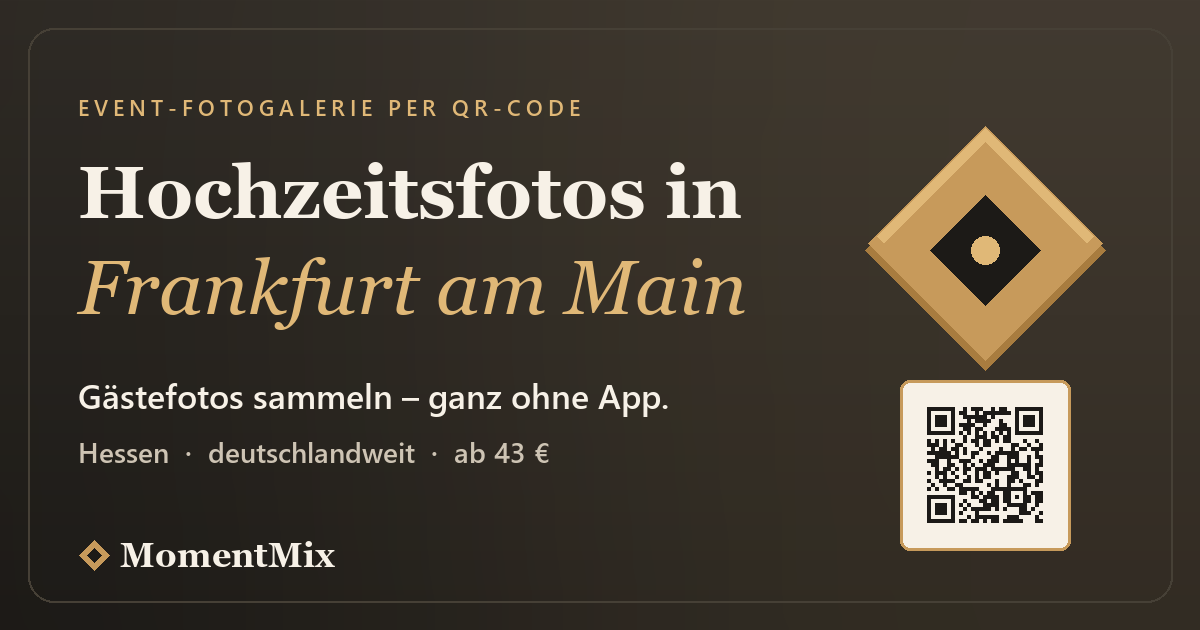 Hochzeits- und Event-Fotogalerie für Frankfurt am Main – Gästefotos per QR-Code sammeln, ohne App | MomentMix